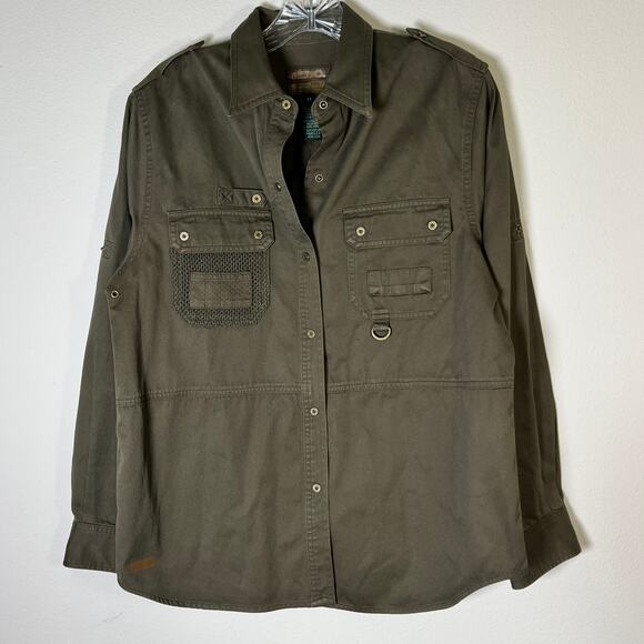 VTG Lauren Ralph Long Sleeve Snap Button Utility Shacket Women's M Olive Green - Picture 1 of 12